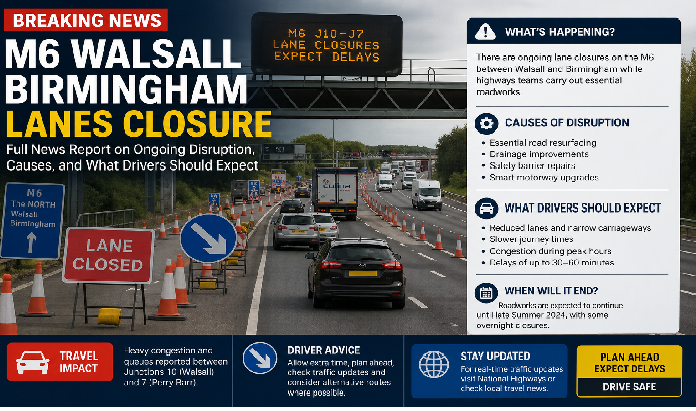 m6 walsall birmingham lanes closure