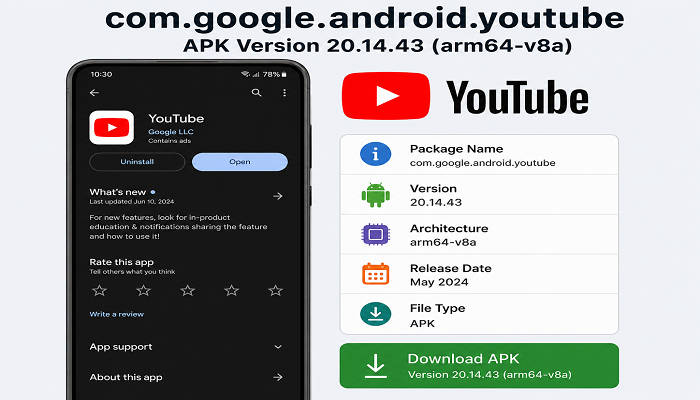 com.google.android.youtube apk version 20.14.43 arm64-v8a